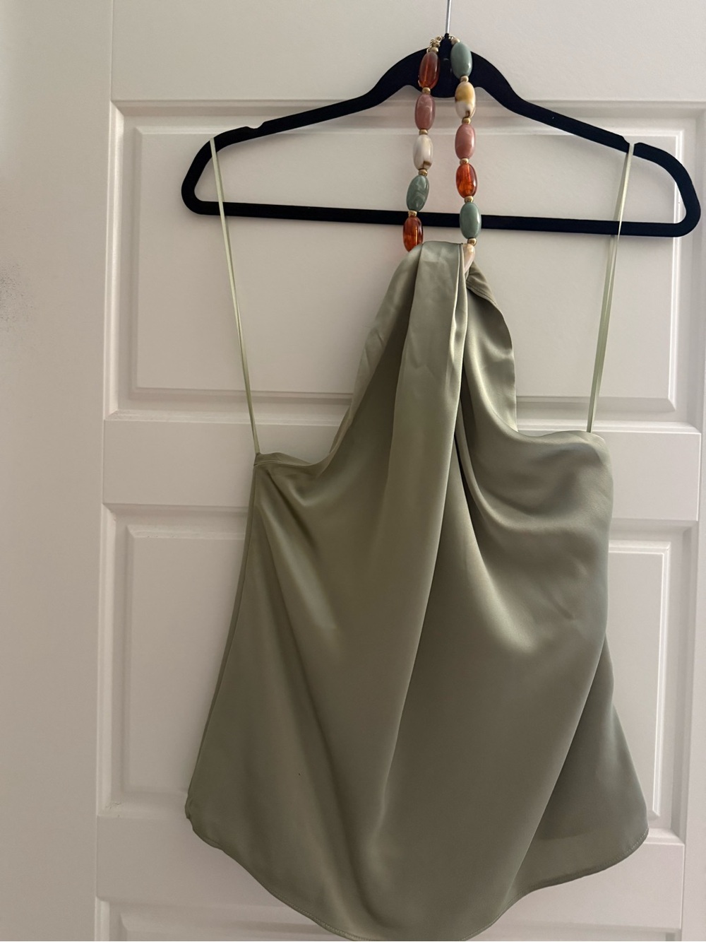 Silky Halter Cami Top in Sage Green